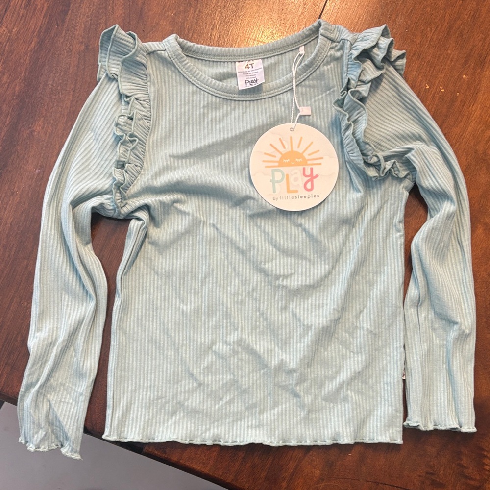 Little Sleepies Girls' sage Ruffle Long-Sleeve Top
